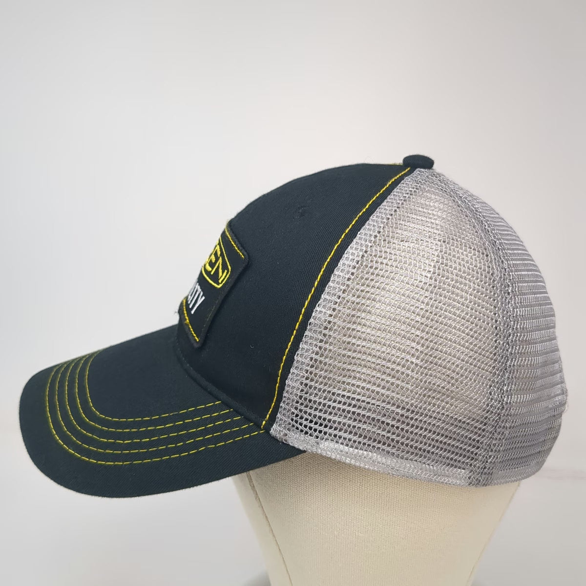 Keen Utility Trucker Hat Black One Size Gray Mesh Back Yellow Stitching Patch