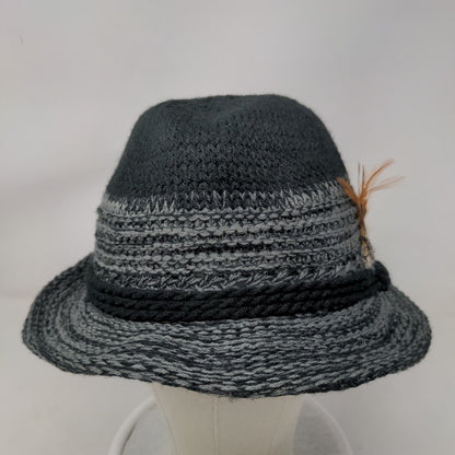 18 Collection Fedora Hat Multicolor One Size Feather Wide Brim Two Tone Knit