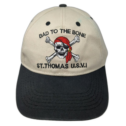 Baseball Cap Beige Black One Size Strapback Pirate Skull St Thomas USVI Hat