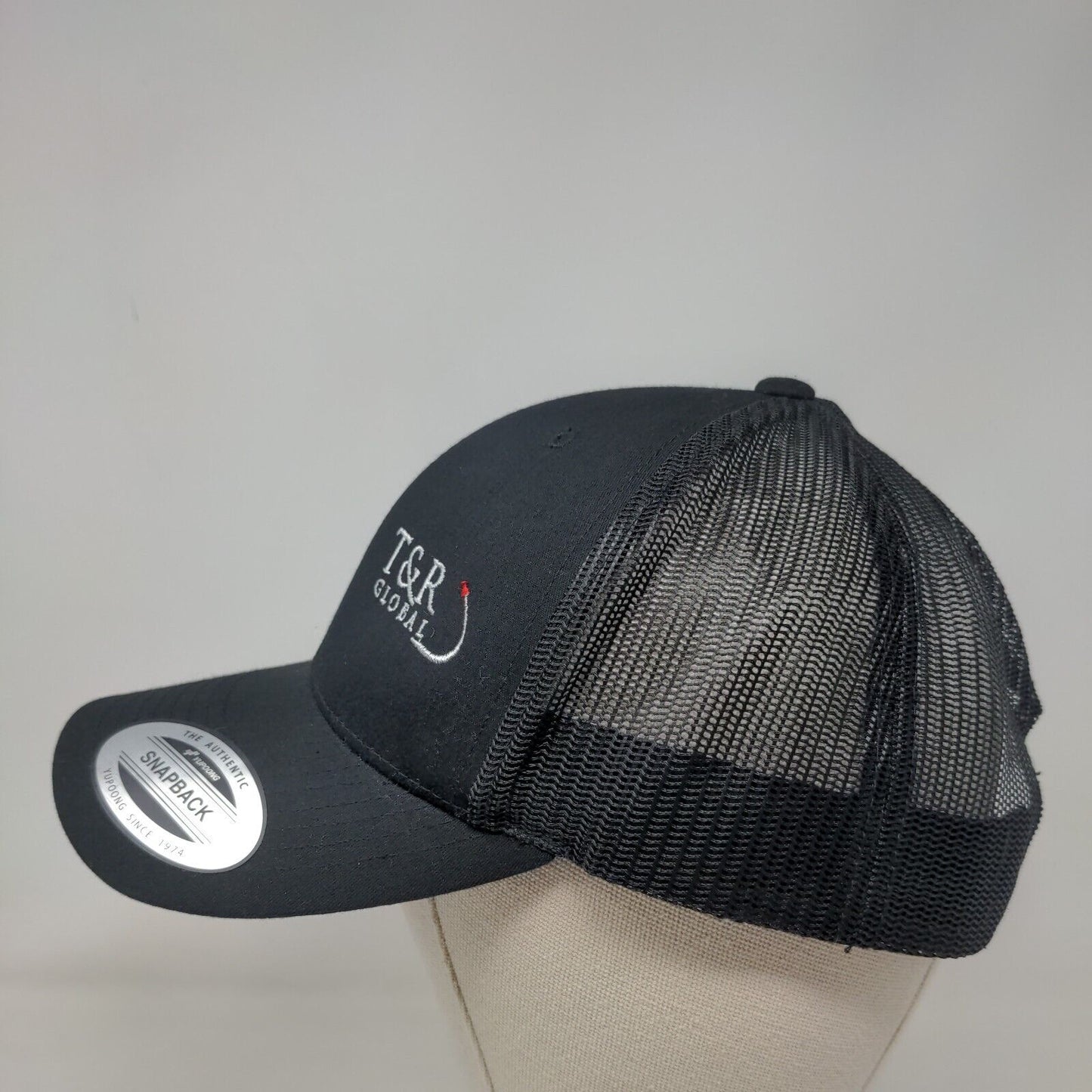T&R Global Snapback Trucker Hat Black One Size Mesh Back The Classics Yupoong