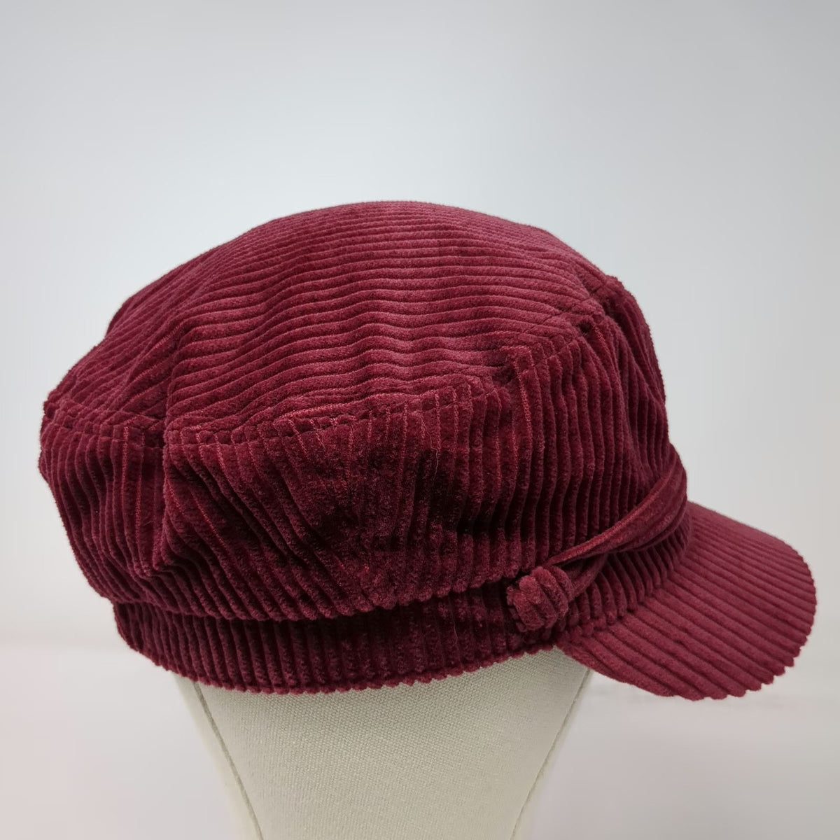 Army Cap Red One Size Corduroy Floral Lining Elastic Back Flat Top Military Hat
