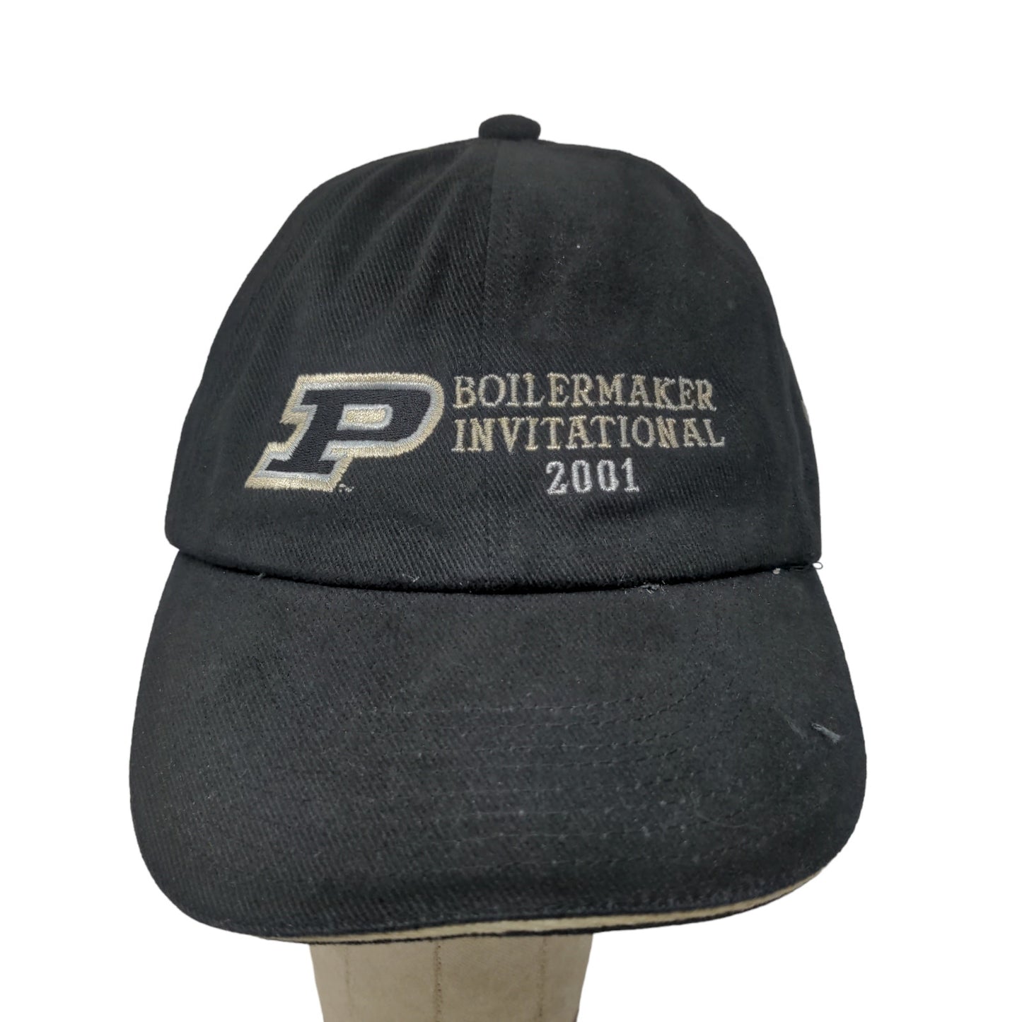 Adams Men's Slideback Hat Black Embroidered Purdue International Vintage 2001