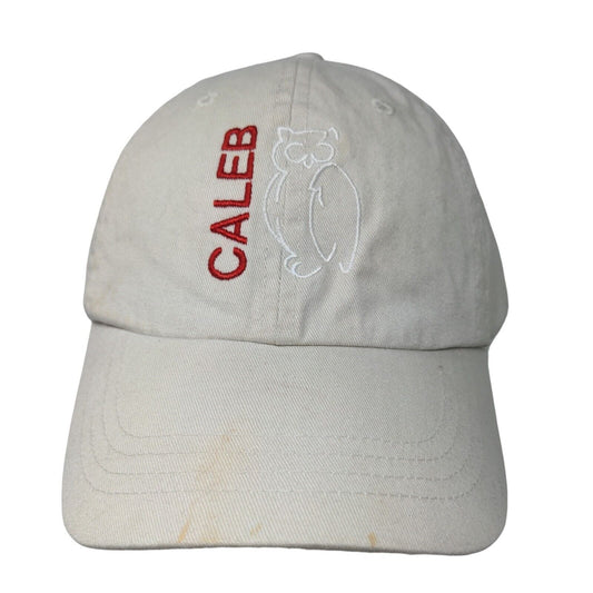 Ultra Club Men's Strapback Hat Tan Embroidered Caleb Owl Logo 100% Cotton