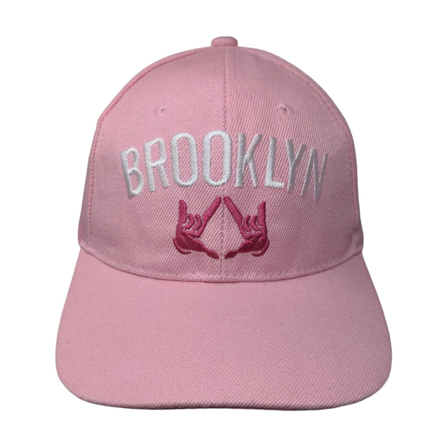 Brooklyn Strapback Hat Pink One Size Adjustable Embroidered Vented Holes Acrylic
