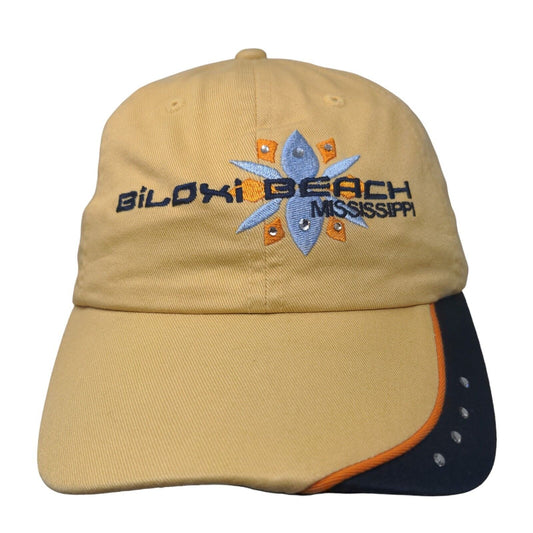 Biloxi Beach Mississippi Strapback Hat Tan OSFA Embroidered Bling Adjustable