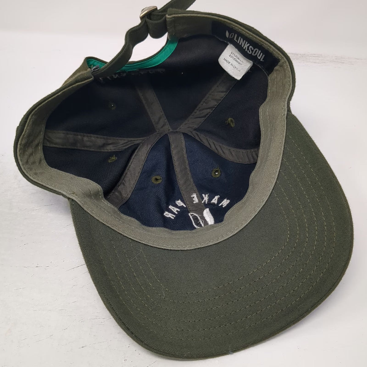 Linksoul Baseball Cap Green One Size Make Par Not War Golf Hat Slideback Strap