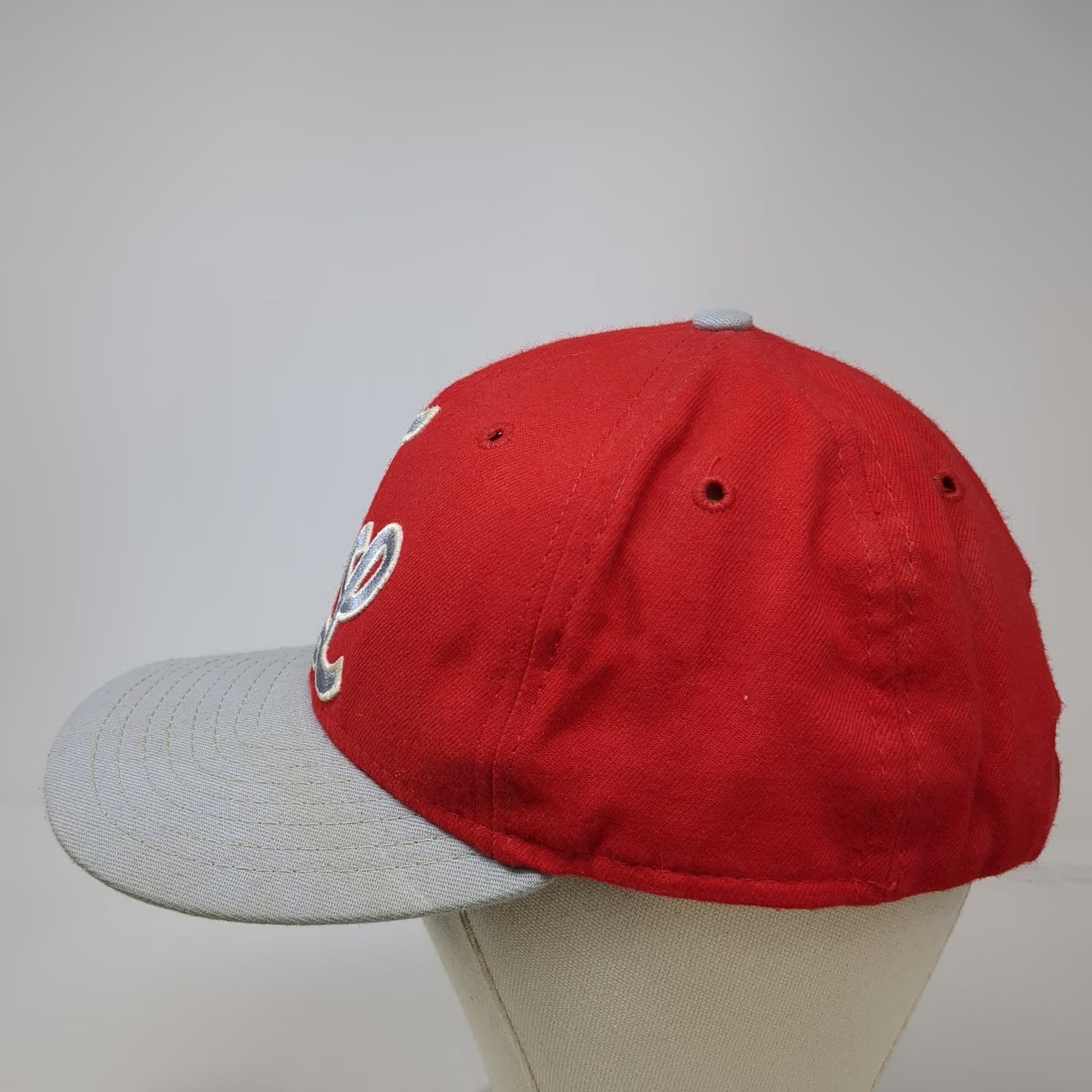 New Era Snapback Red Hat Size L Script FL Embroidered Two Tone Gray Flat Bill
