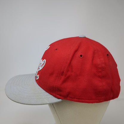 New Era Snapback Red Hat Size L Script FL Embroidered Two Tone Gray Flat Bill