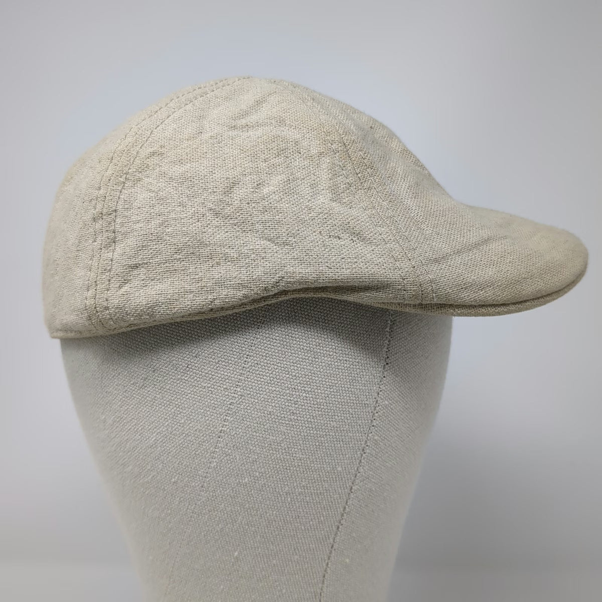 Vintage Crown Co Newsboy Cap Beige M Linen Cotton Paisley Lining Fitted Hat