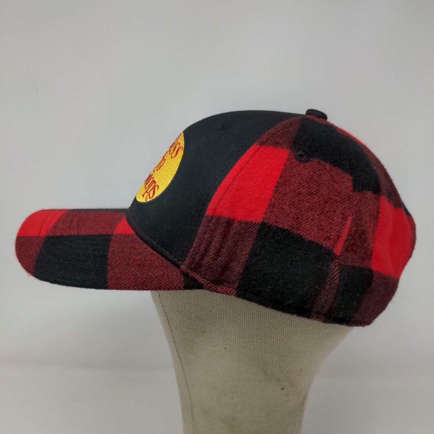 Bass Pro Shops Men's Snapback Hat Red Black Buffalo Plaid Size OSFM Embroidered