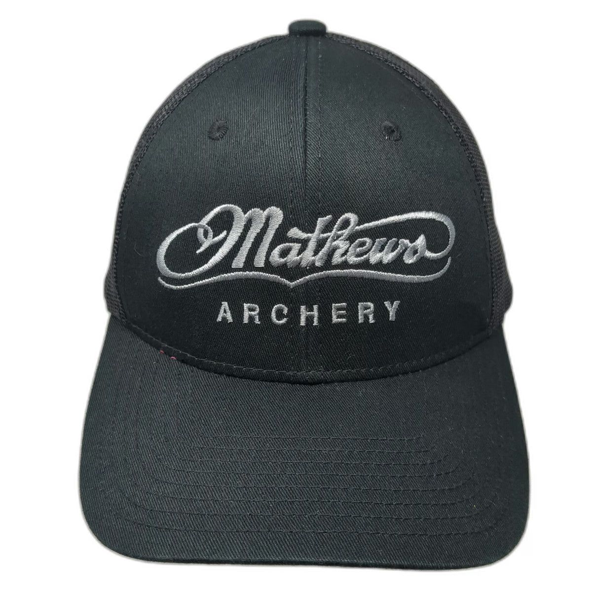 Mathews Trucker Hat Black One Size Archery Embroidered Logo Mesh Back Snapback