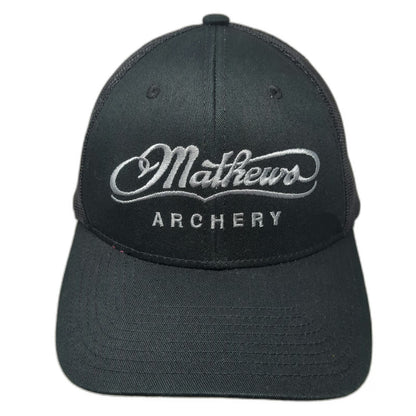 Mathews Trucker Hat Black One Size Archery Embroidered Logo Mesh Back Snapback