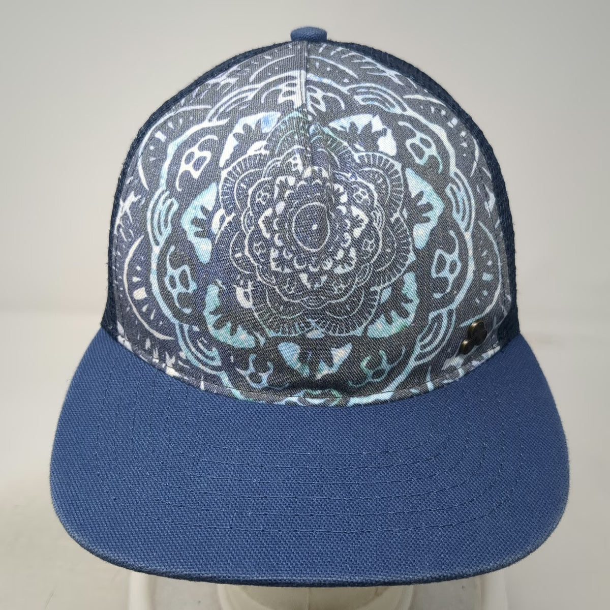 Gypsy & Lolo Trucker Hat Blue OSFM Upcycled Fabric Mandala Pattern Mesh Snapback