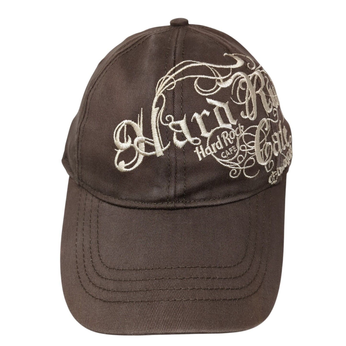 Hard Rock Cafe Fitted Hat Brown One Size Lightweight Embroidered Cotton