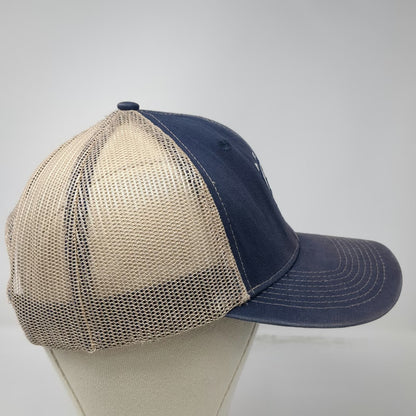Ariat Trucker Hat Blue One Size Mesh Snapback Shield Logo Beige Stitching
