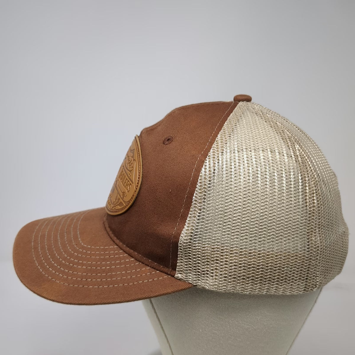 Western Trailers Trucker Hat Brown Beige One Size Snapback Mesh Leather Patch