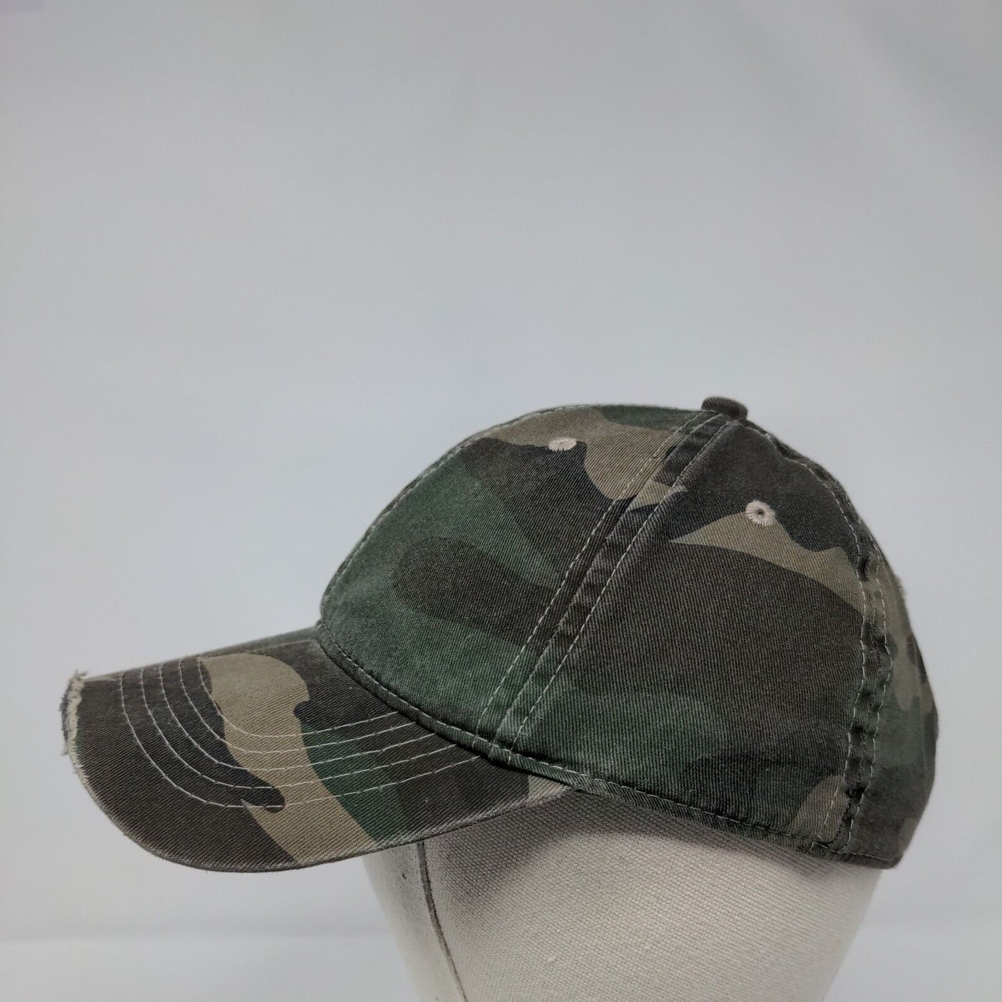 Unbranded Strapback Hat Camouflage OSFA Adjustable Distressed 6 Panel Blank