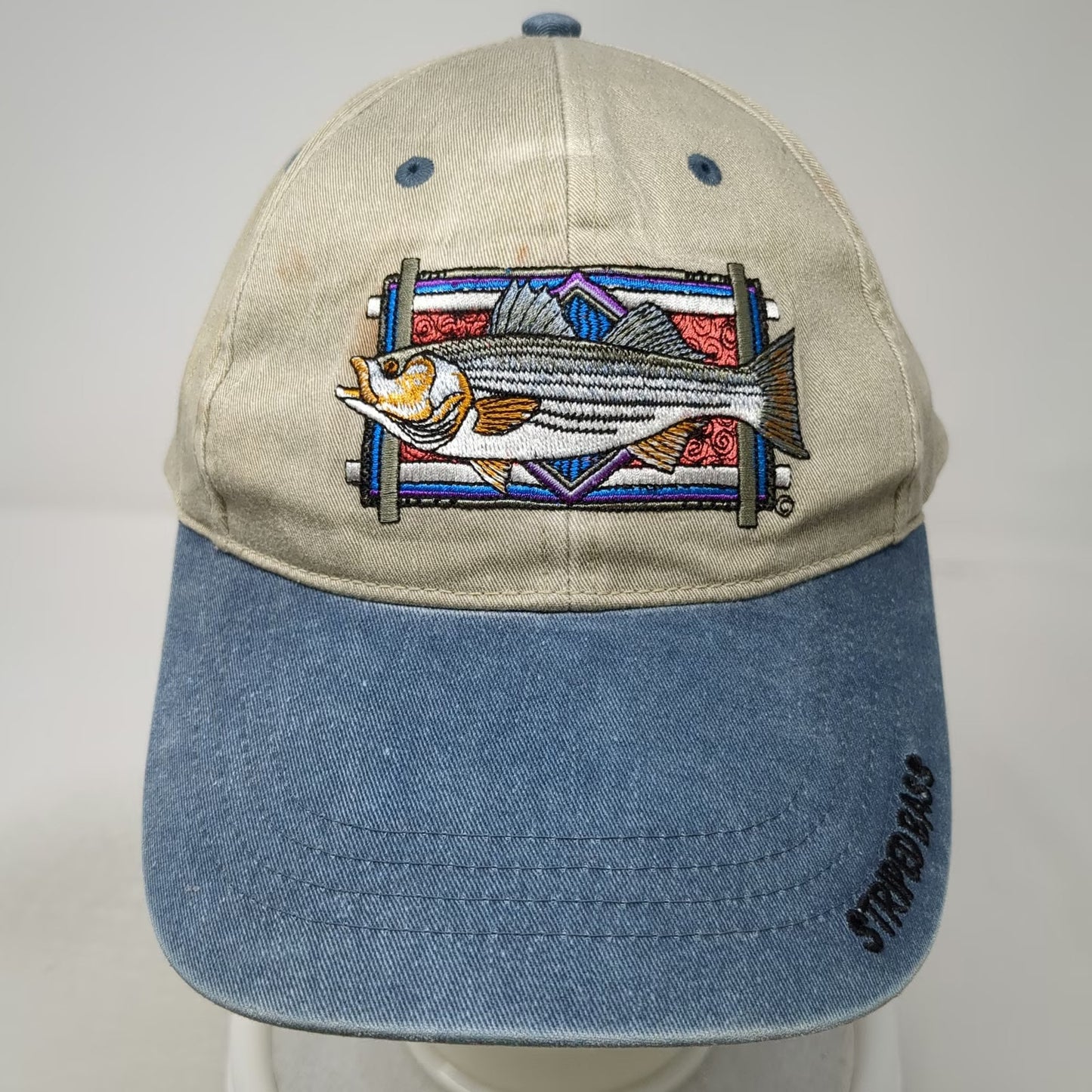 Flying Fisherman Baseball Cap Beige One Size Striped Bass Fishing Hat Strapback