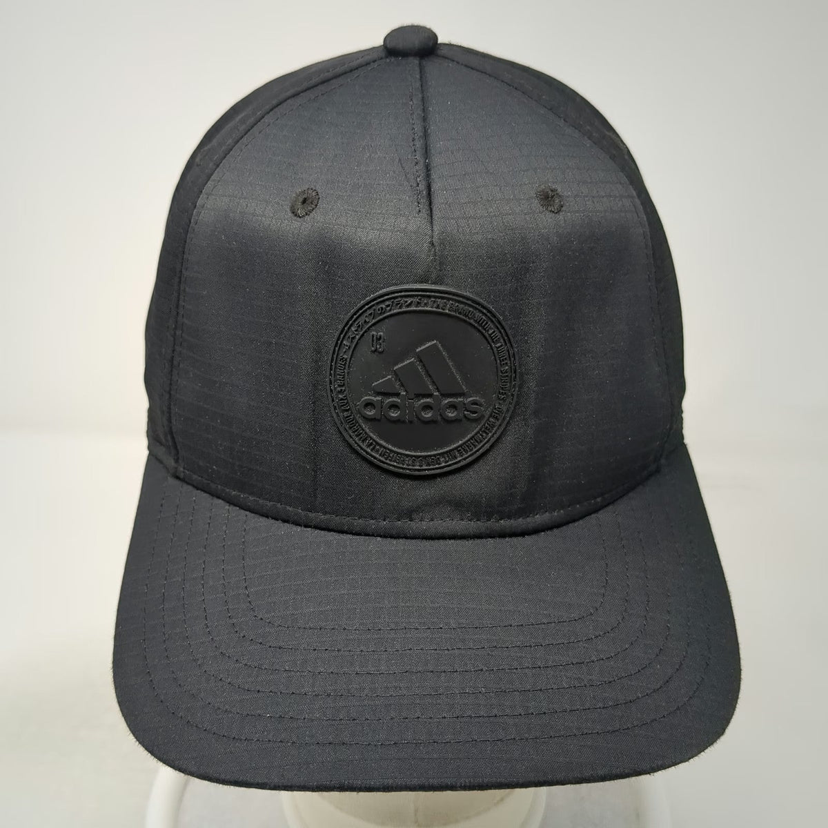 Adidas 5 Panel Black Hat OSFM Snapback Rubber Logo Patch Three Stripes Polyester