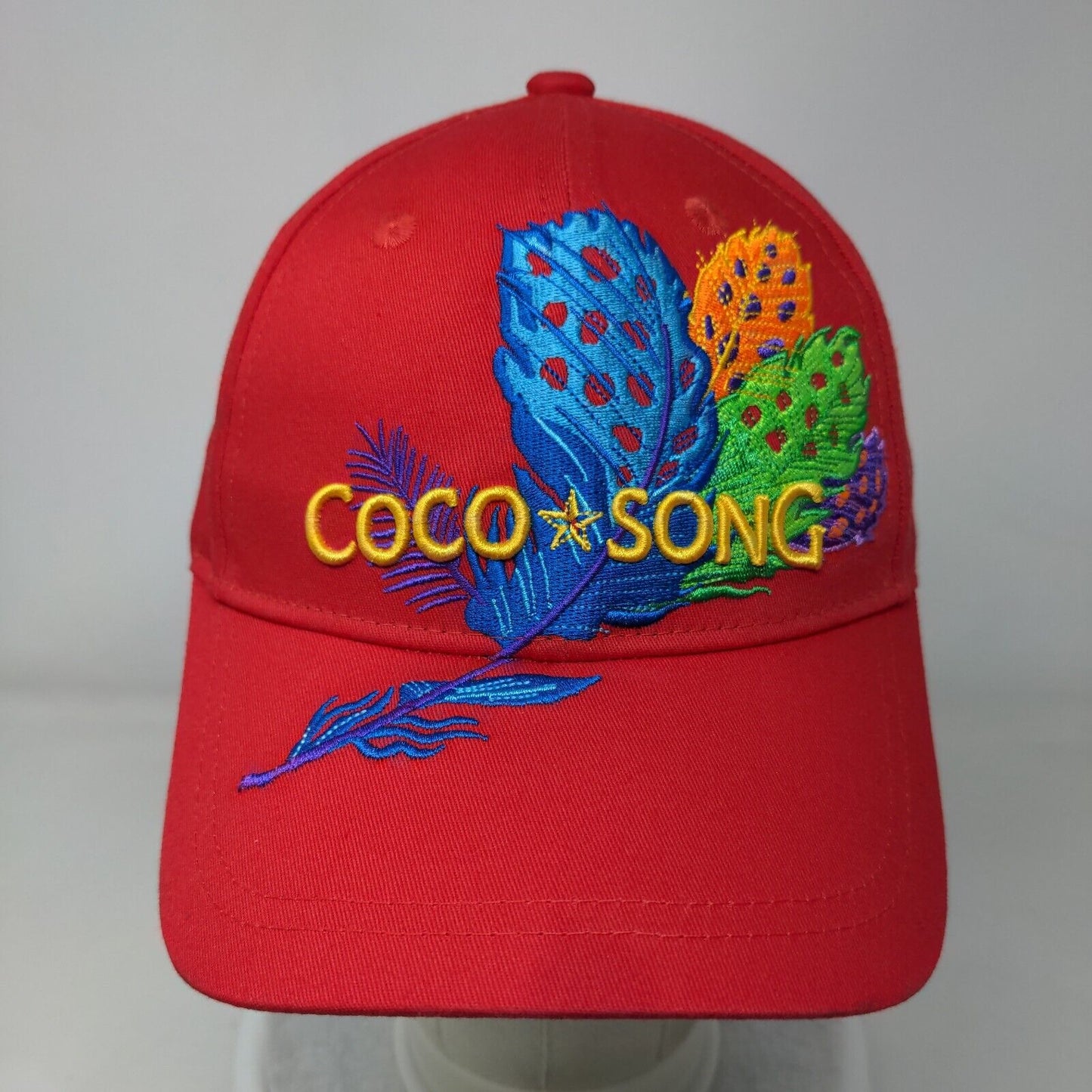 Coco Song Strapback Hat Red One Size Adjustable Embroidered Plants 6 Panel