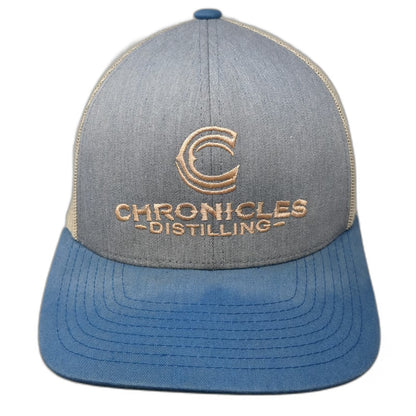 Pacific Headwear Trucker Hat Blue Beige One Size Chronicles Distilling Logo Hat