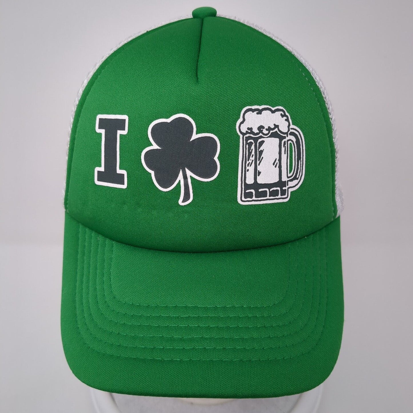 I Love Beer Clover Lucky Snapback Trucker Hat Green One Size Mesh Back
