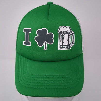 I Love Beer Clover Lucky Snapback Trucker Hat Green One Size Mesh Back
