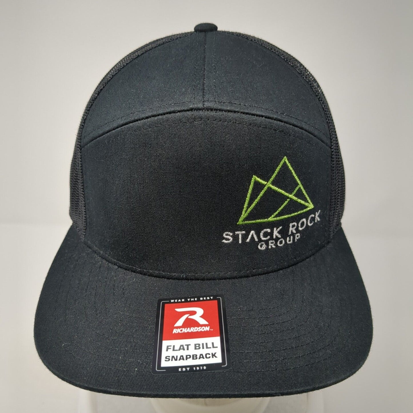 Stack Rock Group Snapback Trucker Hat Black One Size Mesh Back Flat Bill