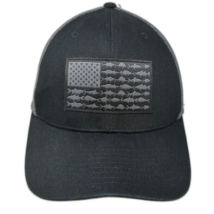 Columbia Baseball Cap Black S Fitted Mesh Back PFG Performance Tuna Flag Hat