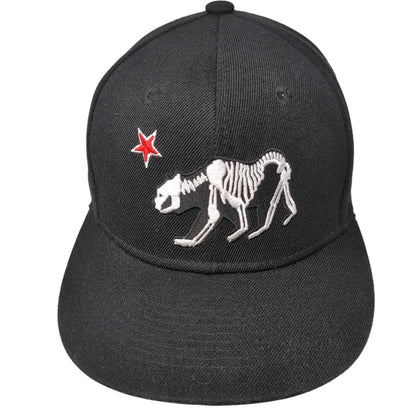 Bear Skeleton Snapback Hat Black One Size Adjustable Solid 6 Panel