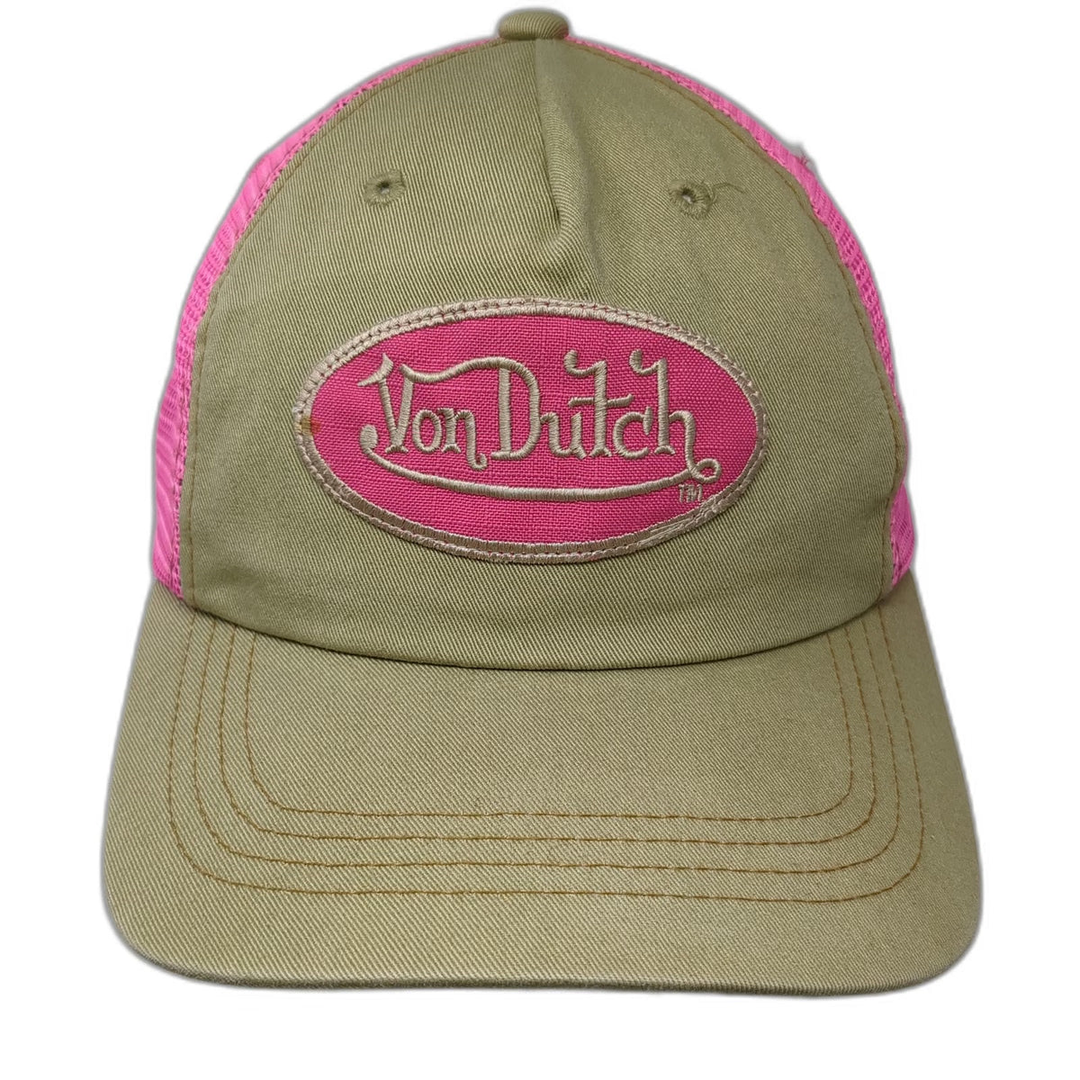 Von Dutch Trucker Hat Beige Pink One Size Mesh Snapback Patch Logo