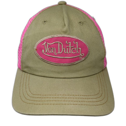 Von Dutch Trucker Hat Beige Pink One Size Mesh Snapback Patch Logo