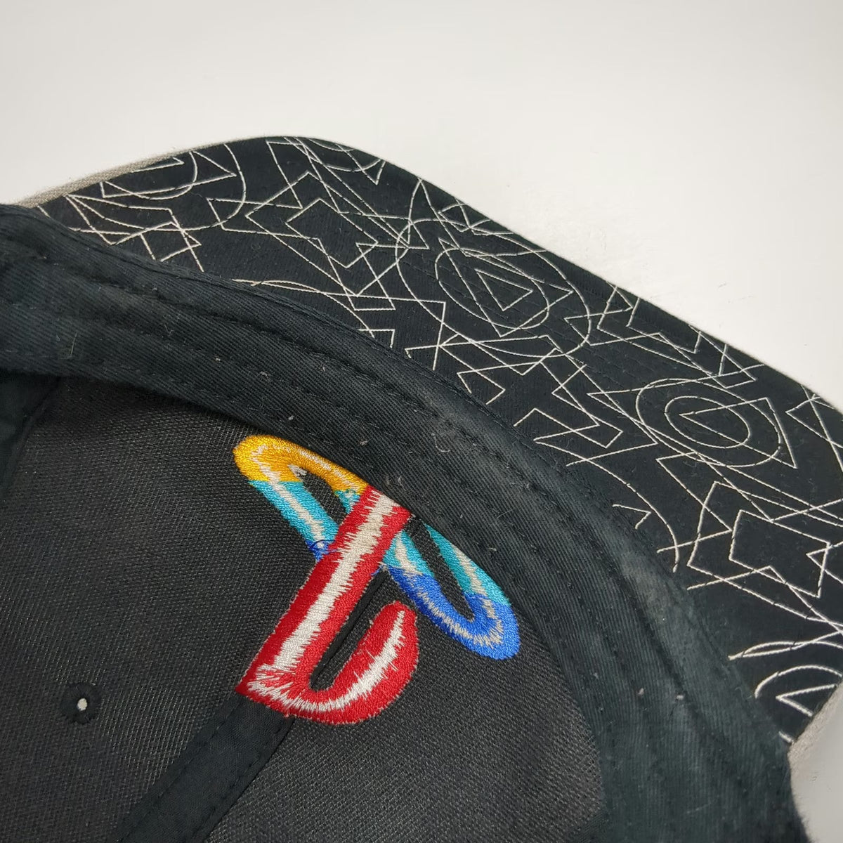 PlayStation Snapback Hat Black Gray One Size Button Icon Tape Embroidered Logo