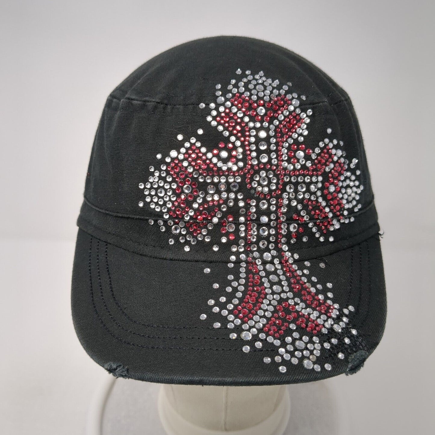 Cross Rhinestone Bling Strapback Cadet Army Hat Black One Size KC Caps