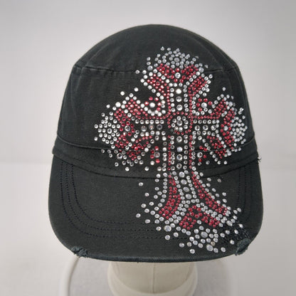 Cross Rhinestone Bling Strapback Cadet Army Hat Black One Size KC Caps