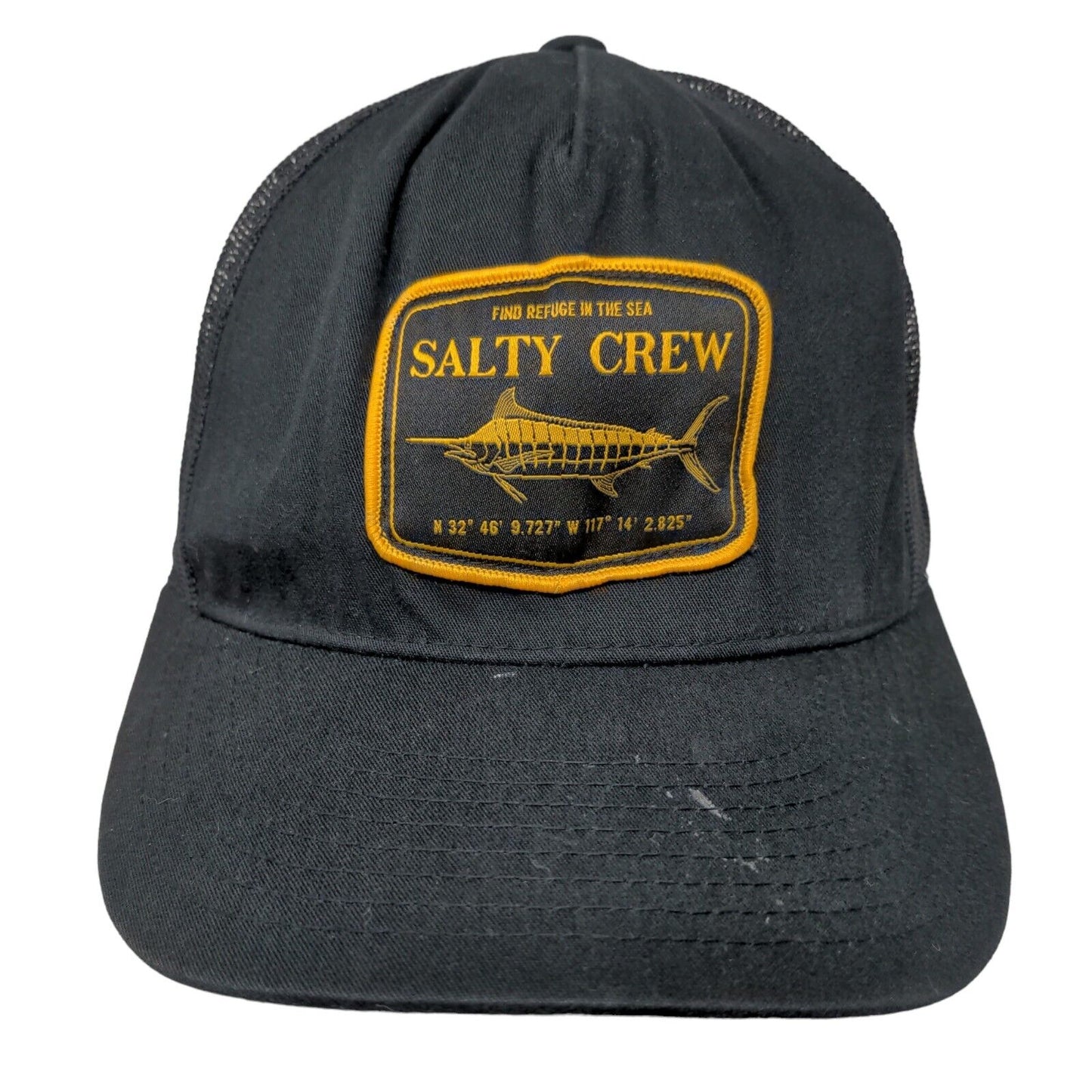 Find Refuge in The Sea Salty Crew Snapback Trucker Hat Black One Size Mesh Back
