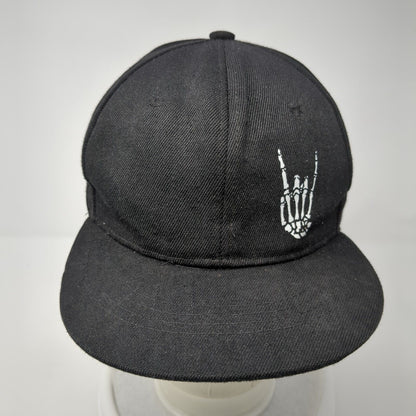 Skeleton Hand Rock On Snapback Hat Black One Size Adjustable 6 Panel