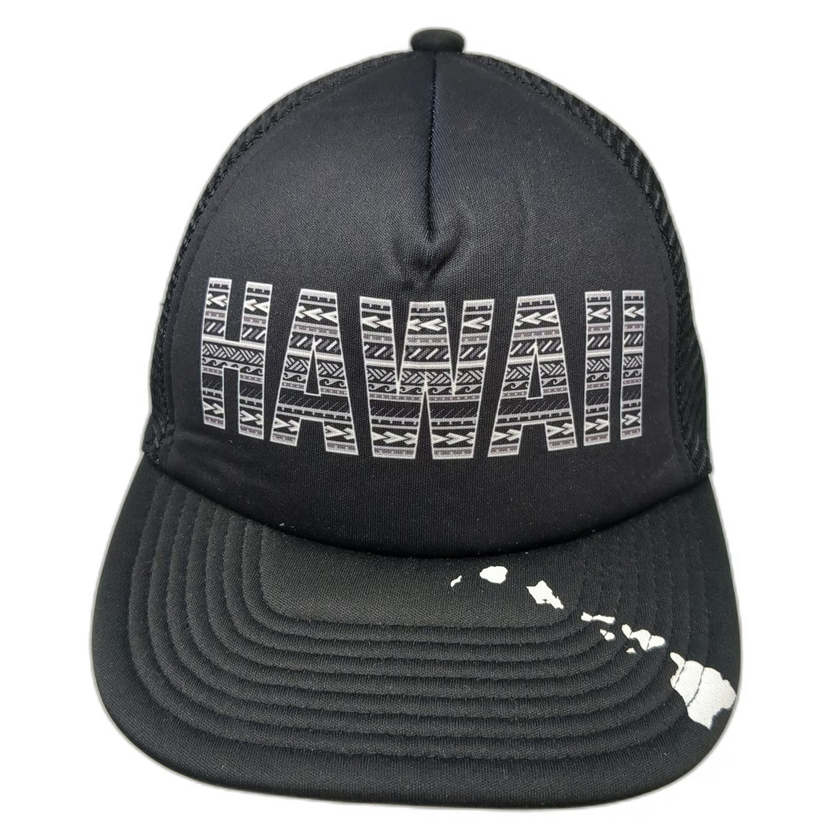 Hawaiian Headwear Trucker Hat Black One Size Islands Map Graphic Tribal Pattern
