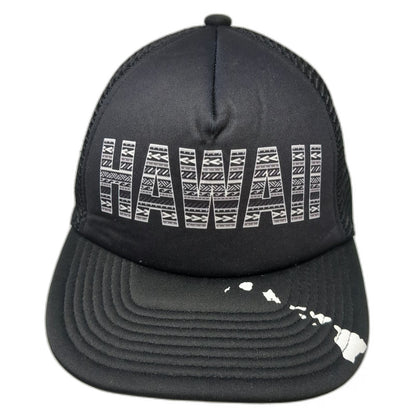 Hawaiian Headwear Trucker Hat Black One Size Islands Map Graphic Tribal Pattern