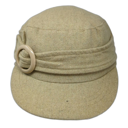 Army Cap Hat Beige One Size Buckle Ring Elastic Back Textured Fabric Plain Solid