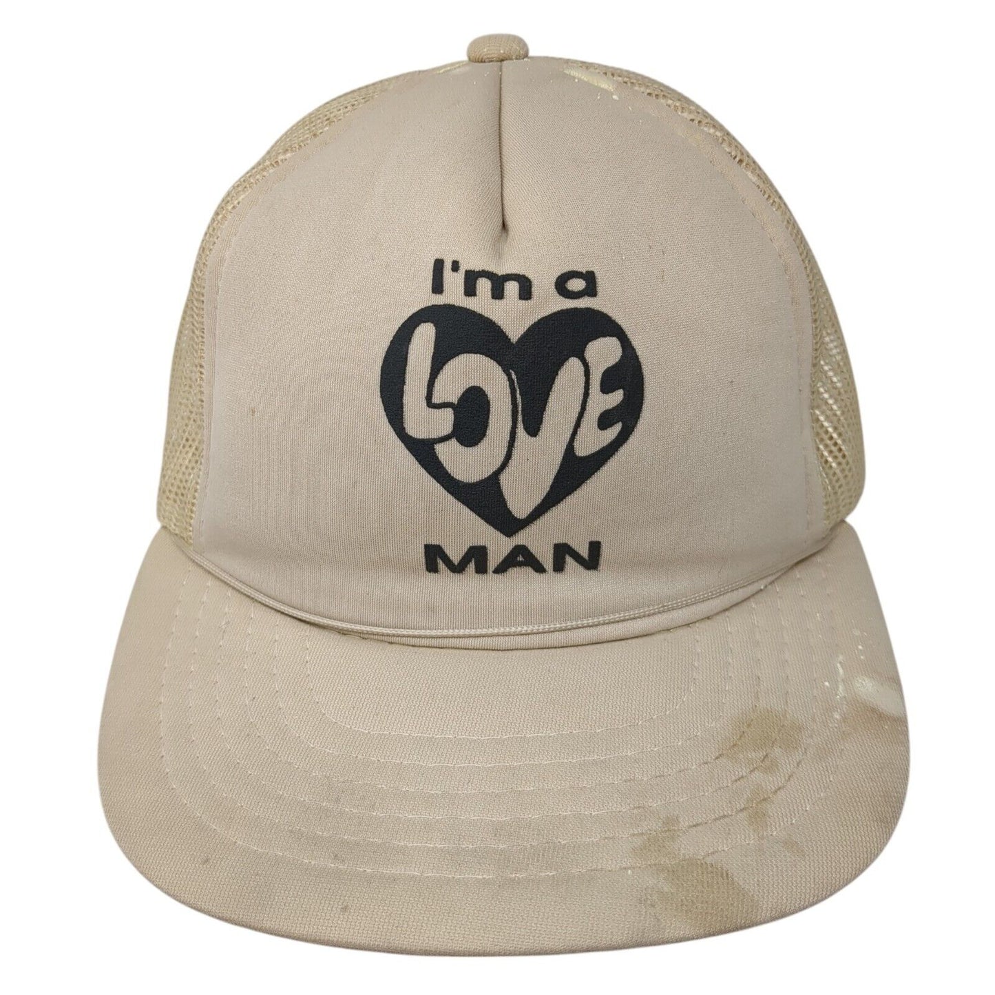 I'm A Love Man Strapback Trucker Hat Tan OS Adjustable Embroidered Mesh Back