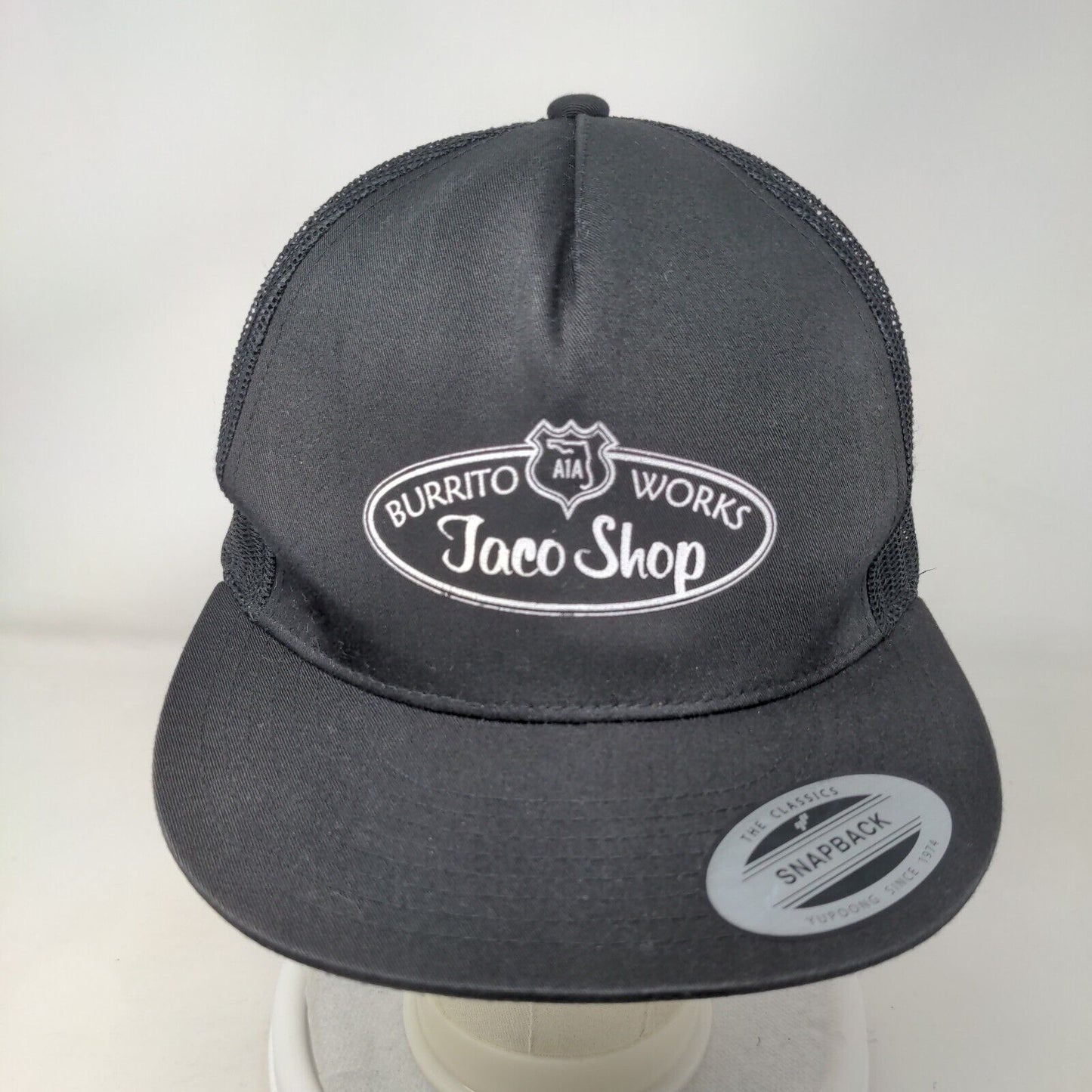 A1A Burrito Works Taco Shop Snapback Trucker Hat Black One Size Mesh Back