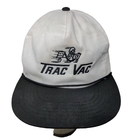 Anvil Men's Snapback Hat White Black Embroidered Trac Vac Logo Vintage