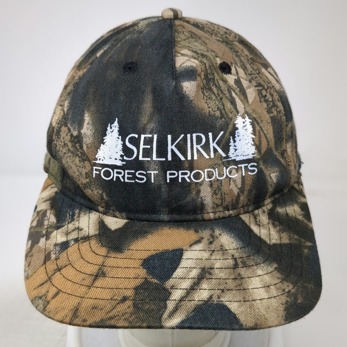 AJM International 5 Panel Brown One Size Camo Forest Products Logo Slideback Hat