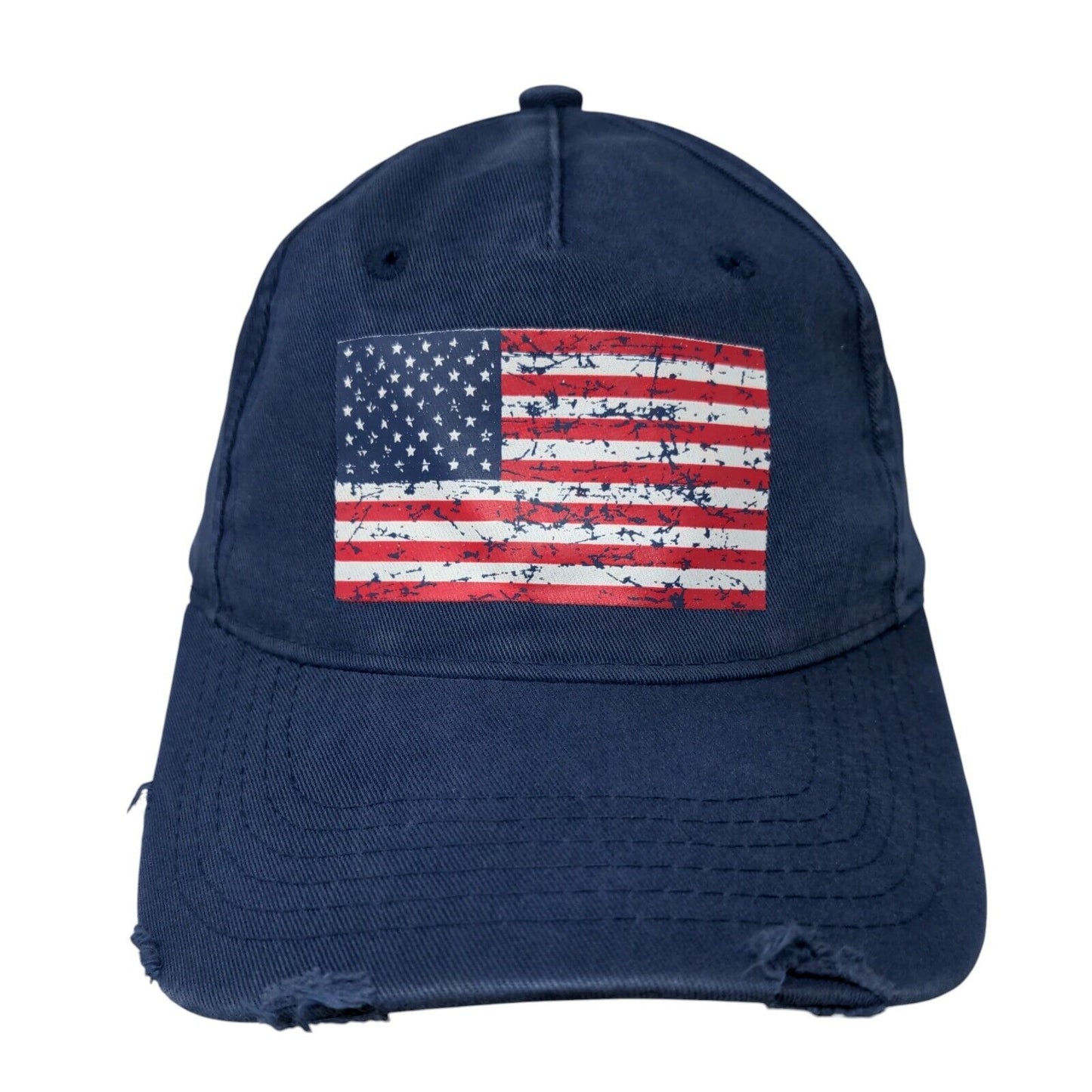 American Flag Strapback Hat Blue OSFA Adjustable Embroidered CAT