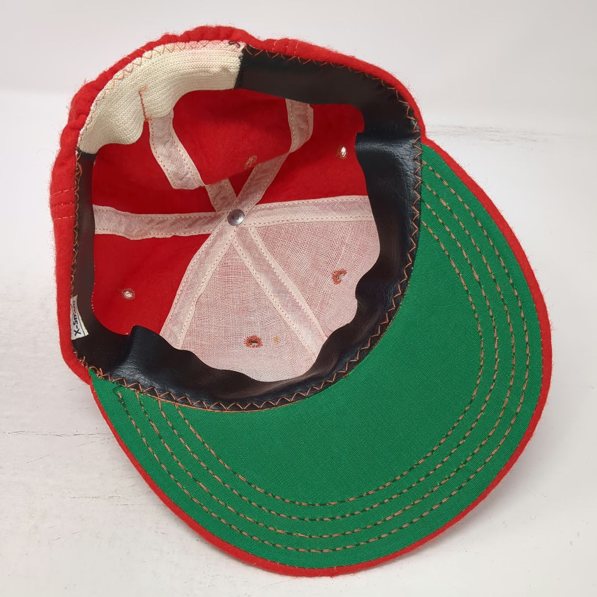 Red Baseball Cap XS Wool Kristi Yellow Felt Letters Fitted Hat Green Brim