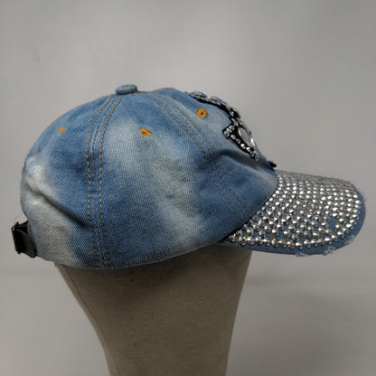 Unbranded Women's Slideback Hat Blue Western Rhinestones Cross Accents