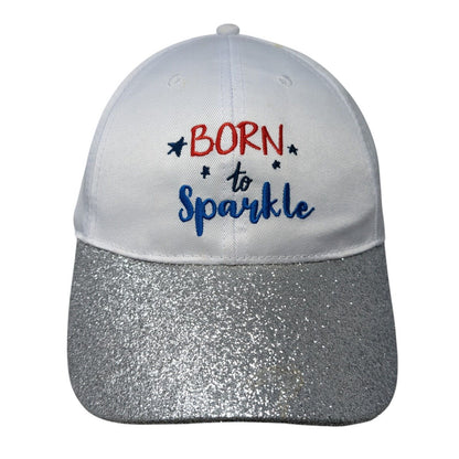 Born To Sparkle Strapback Hat White One Size Adjustable Glitter Embroidered