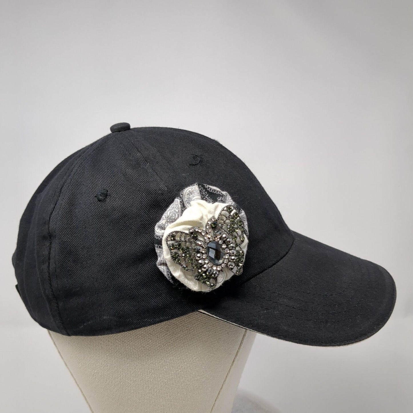 KNG Strapback Hat Black One Size Adjustable Butterfly Applique Rhinestone