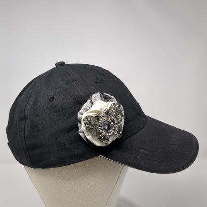 KNG Strapback Hat Black One Size Adjustable Butterfly Applique Rhinestone
